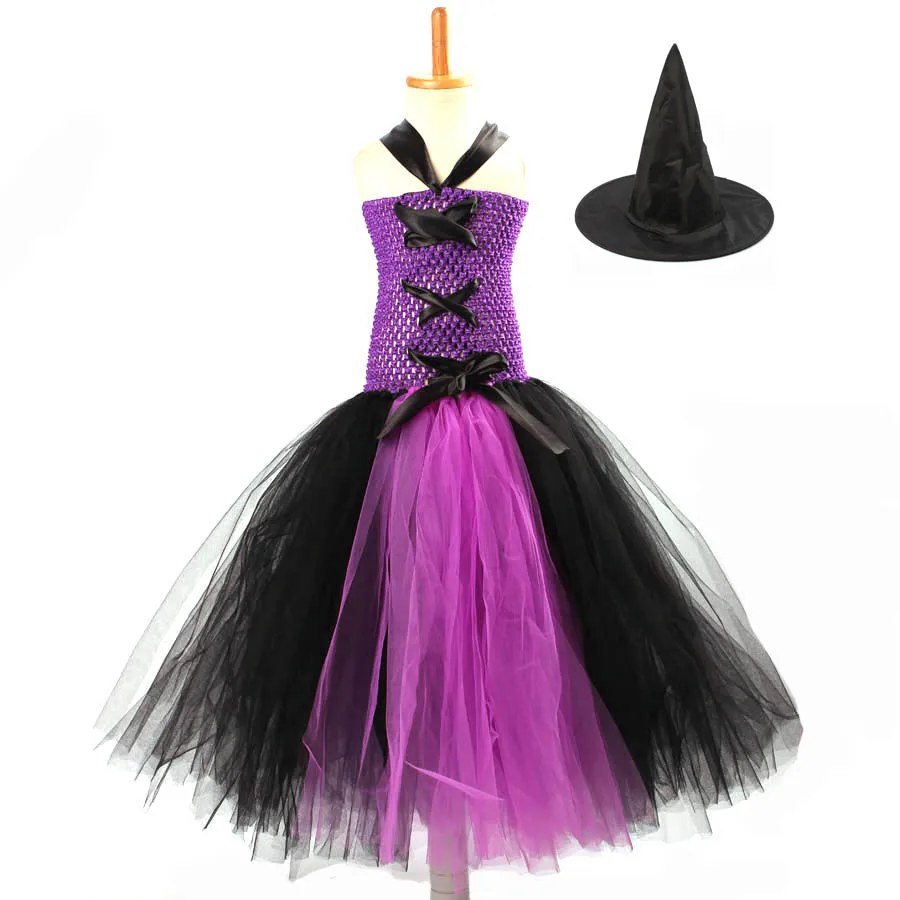 Black Purple Girls Tutu Dress Little Witch Halloween Costume Kids Party Carnival Cosplay Photo Props | Детская одежда и обувь