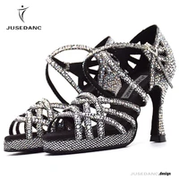 jusedanc latin dance shoes with platform girls jazz ballroom shoes rhinestone high heels glitter salsa dancing shoes hot 2021