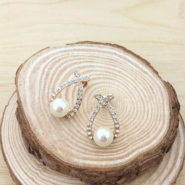 2019 Корея Горячая Мода крест Brincos Oorbellen Bijoux имитация-жемчужина стразы хрусталь для