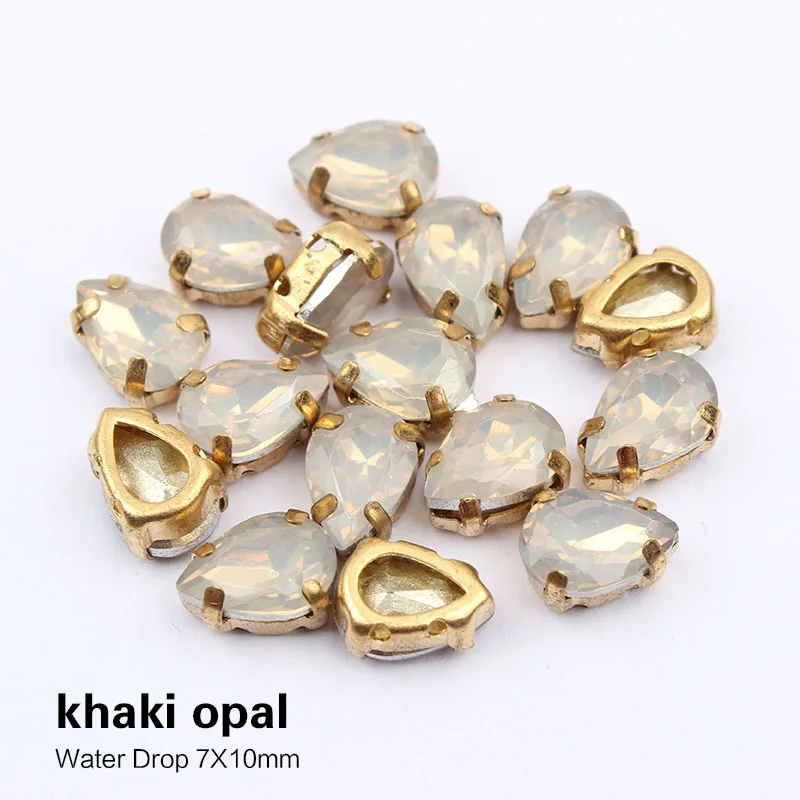 Khaki Opal Горячая Распродажа 7X10 мм 50 шт. капли воды пришить стразы белый опал цвет золотой коготь смолы декоративные камни для одежды DIY - Цвет: Khaki Opal