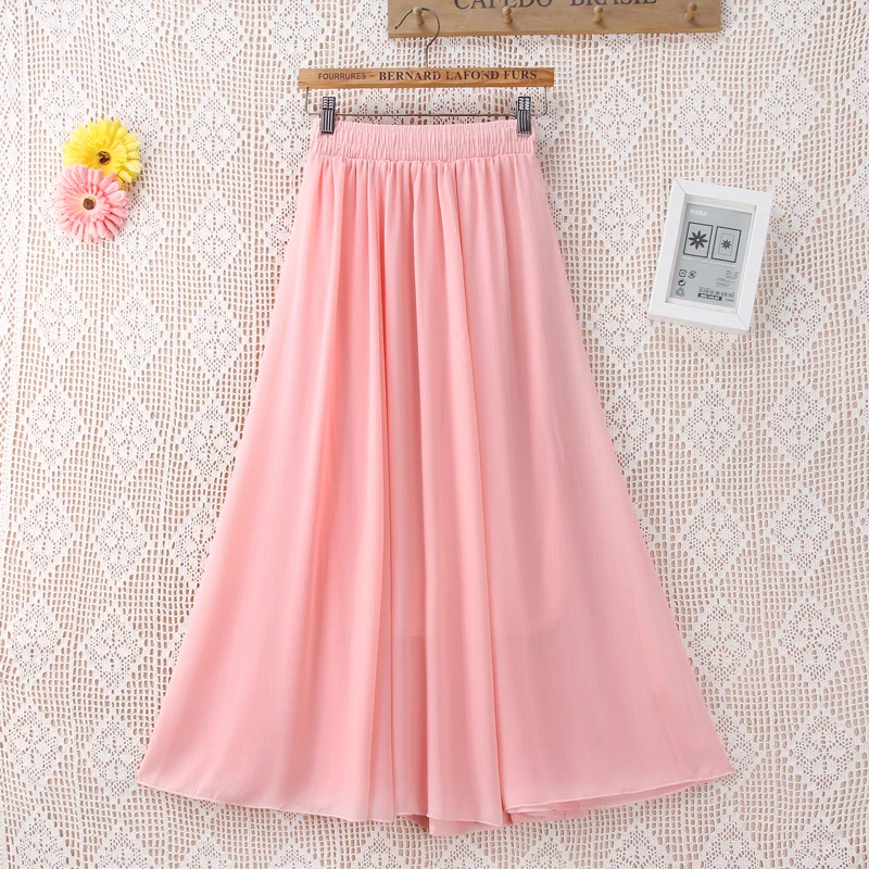 

Customize womens summer A line elastic High Waist chiffon skirt slim dance Hem pendulum Midi skirt Lady Long Beach skirts Saias