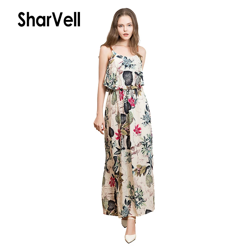 SharVell Для женщин Boho печати летнее платье из искусственной кожи Спагетти ремень