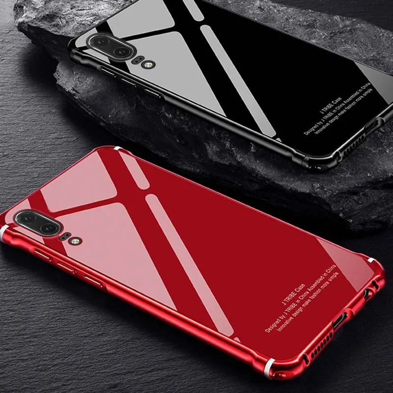 Роскошный чехол для huawei P20 Pro, Алюминиевый металлический бампер, задняя крышка из закаленного стекла, чехол для huawei P20, JS0197