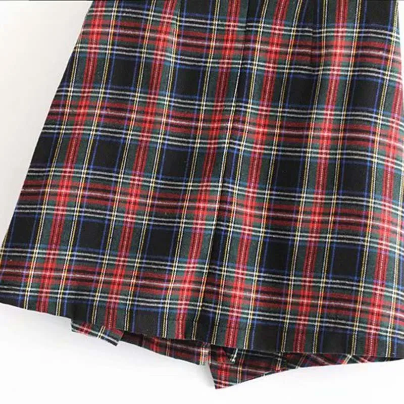 Wonder Women Spring Retro Plaid Mini Skirts Vintage Sashes Female Pleated Skirts Casual High Waist Lady A-Line Skirts Bottoms