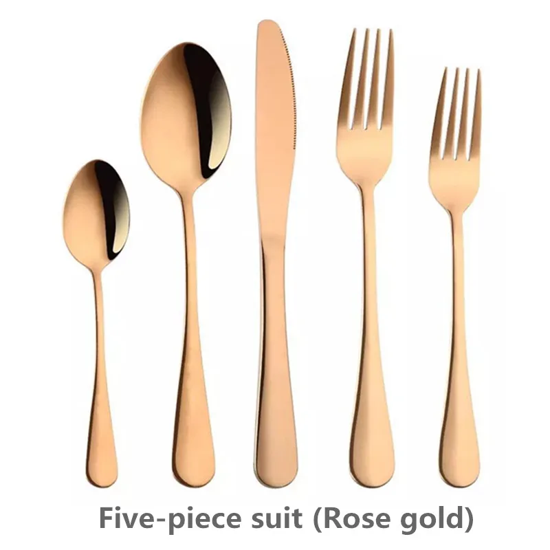 5XRose gold 5 шт. 304 обеденный из нержавеющей стали набор столовые ножи вилки ложки кухонная посуда домашний праздничный набор столовой посуды портативные столовые приборы - Цвет: 5XRose gold