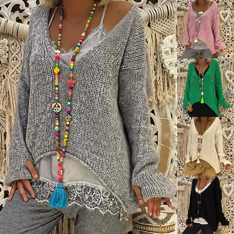 

Newly Women Lady Sweater Knitting Long Sleeve V Neck Solid Color Fashion For Autumn Winter m99