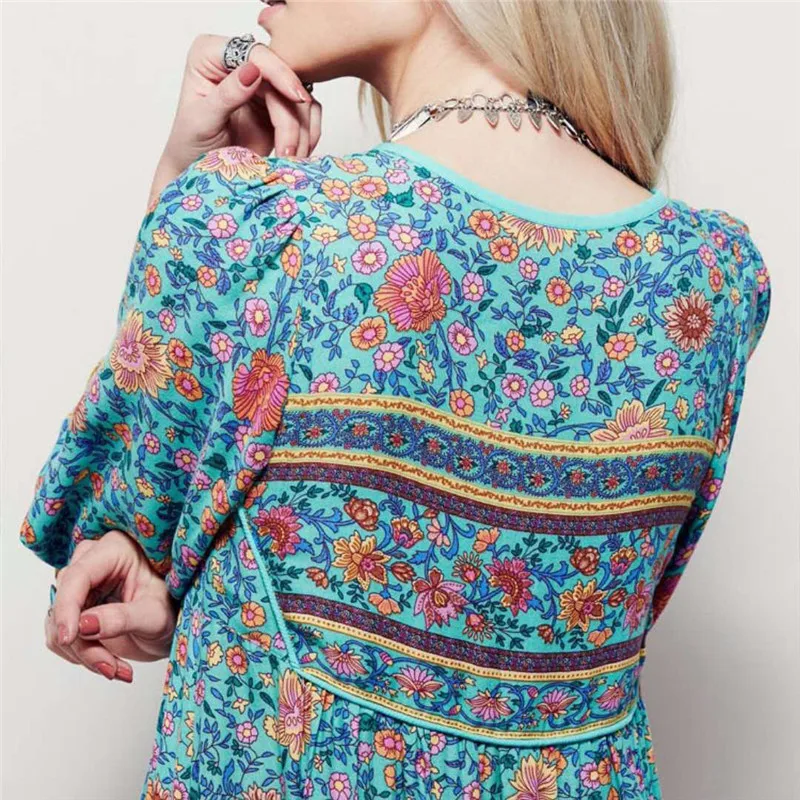 Spring Summer Fashion Lady Sexy Deep V-neck Half sleeve Split Dress Bohemian Printed Maxi plus size beach dress vestidos | Женская