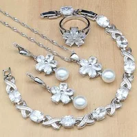 Серебро 925, Свадебные Ювелирные наборы, Розовый жемчуг, бусы для женщин, свадебные серьги/кулон/Кольцо/циркониевый браслет/ожерелье, набор