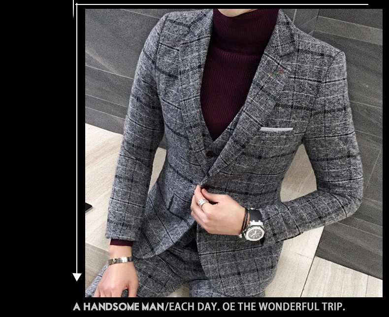 Мужской костюм последний дизайн пальто брюки клетчатый размера плюс M 5XL