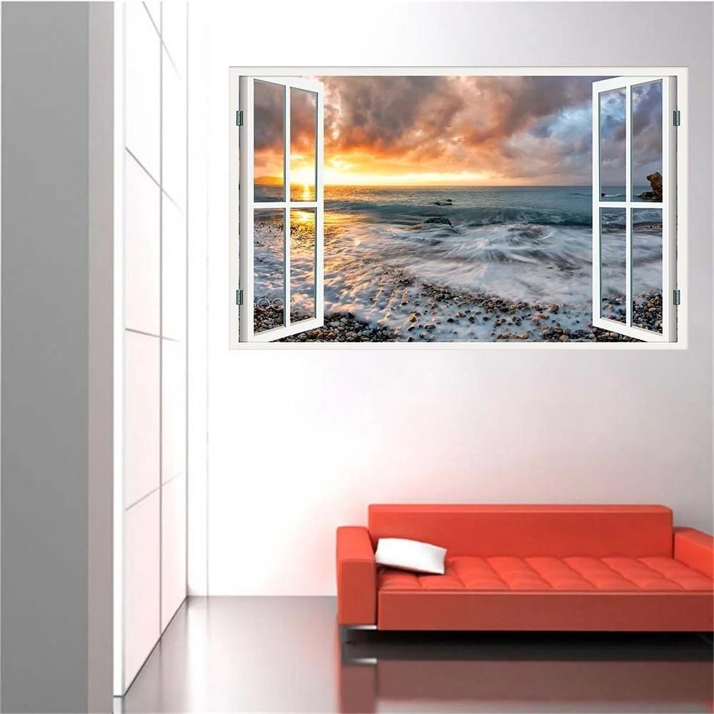 Новый продукт 3D наклейка в виде окна стены Стикеры домашний декор восход солнца