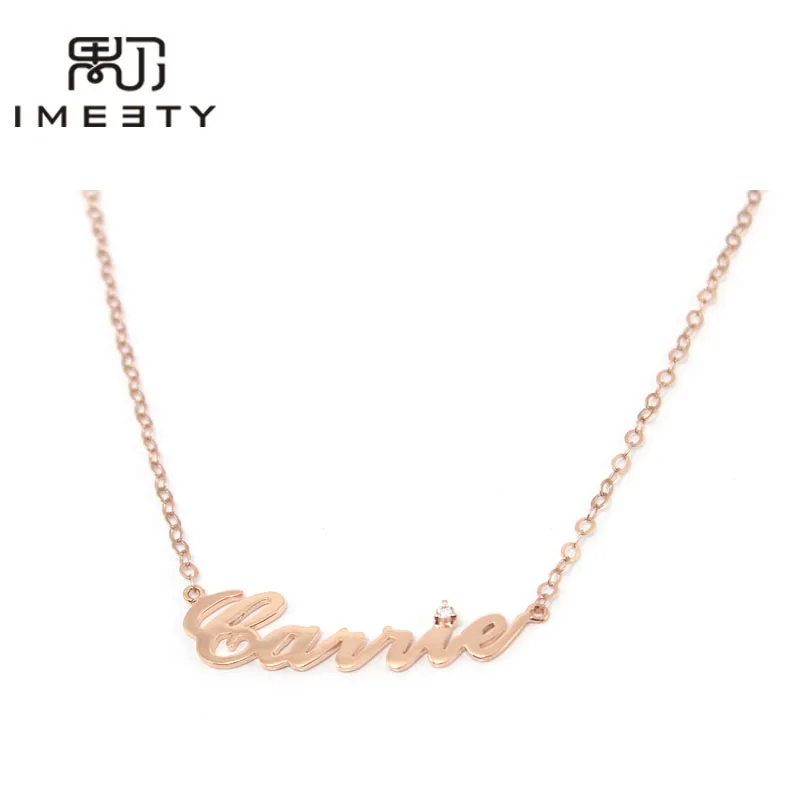 IMEETY personalized carrie name necklace my with stone zircon handmade cursive nameplate necklaces christmas gift | Украшения и