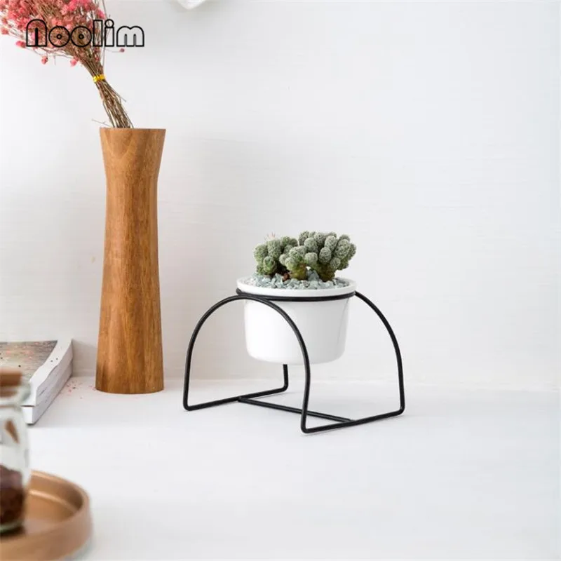 Nordic Simple Iron Ceramic Round Basin Flower Pot Succulents Green Plants Container Office Tabletop Bonsai Home Decoration | Дом и сад