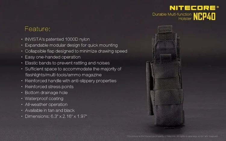 Скидка 20% NITECORE NCP30 NCP40 тактическая кобура фонарик держатель Чехол 1000D нейлон профессиональное охотничье снаряжение 2 вида цветов