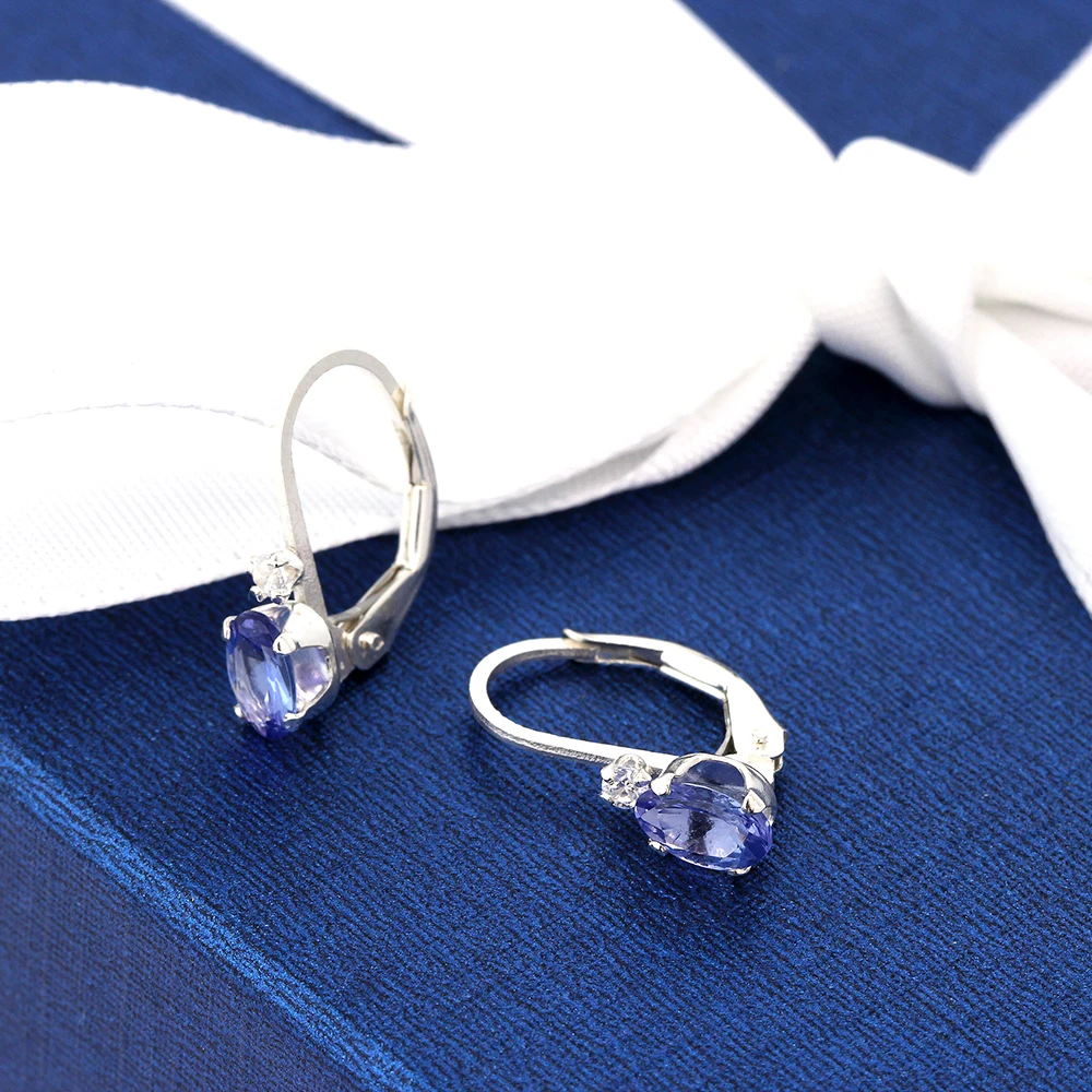 0.98 СТ овальный синий танзанитовая белый сапфир 925 Leverback серьги|earrings 925|earrings forearrings