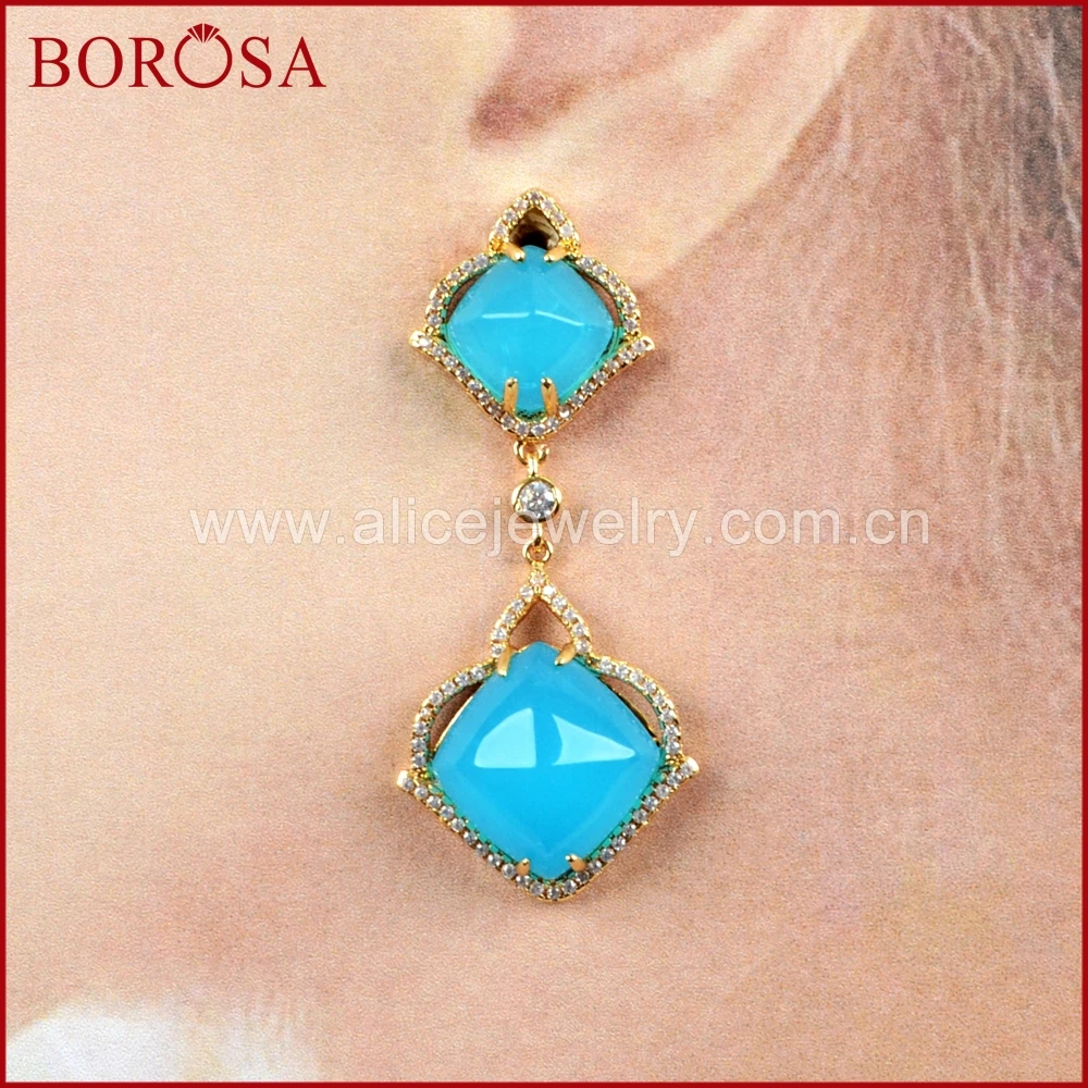 BOROSA/оптовая продажа 5 пар золотистого цвета CZ микро стразы граненый камень