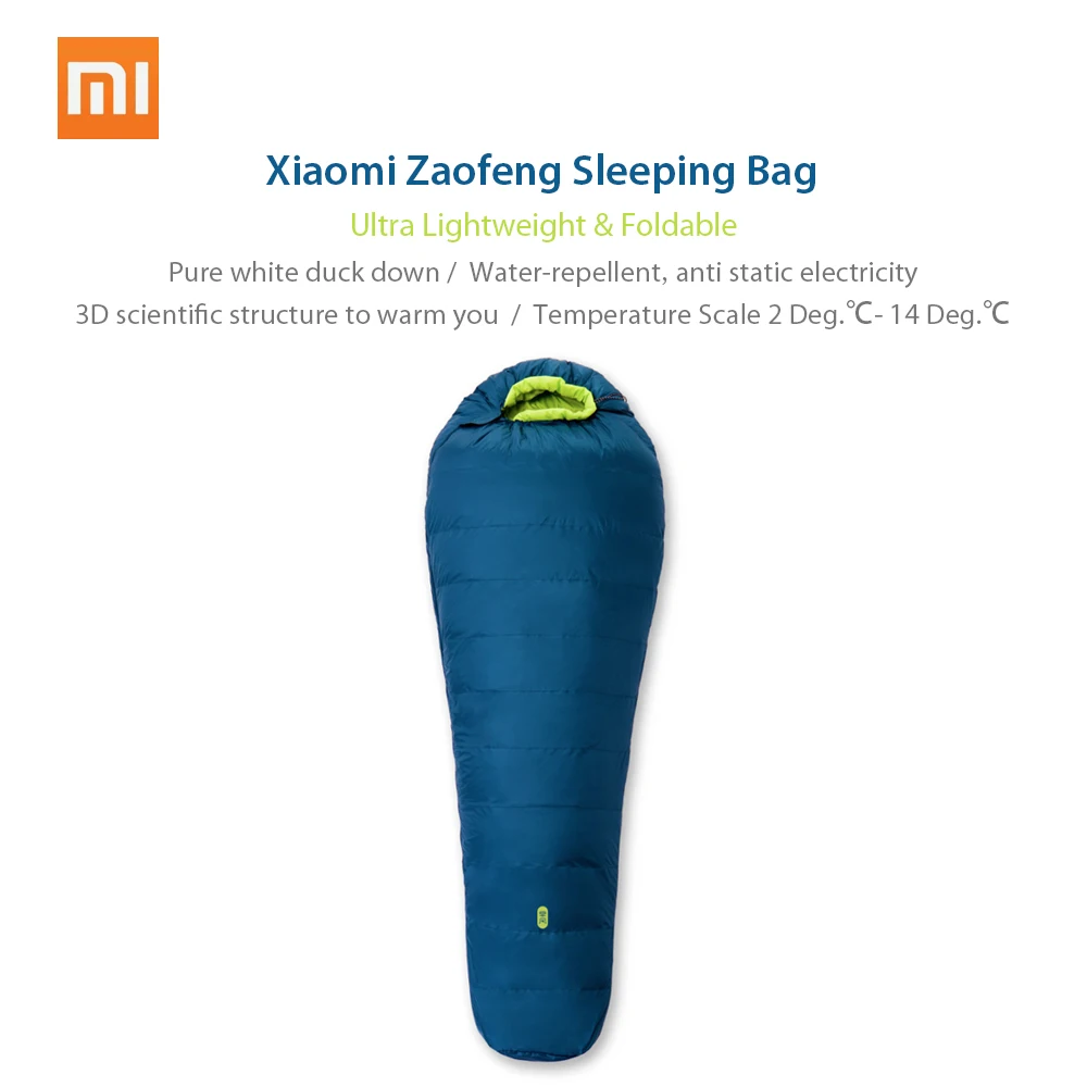 Спальный мешок Xiaomi Mijia Zaofeng, ультра-светильник, 300 г, 90% чистый белый утиный пух, подкладка, очень удобная для переноски с сумкой