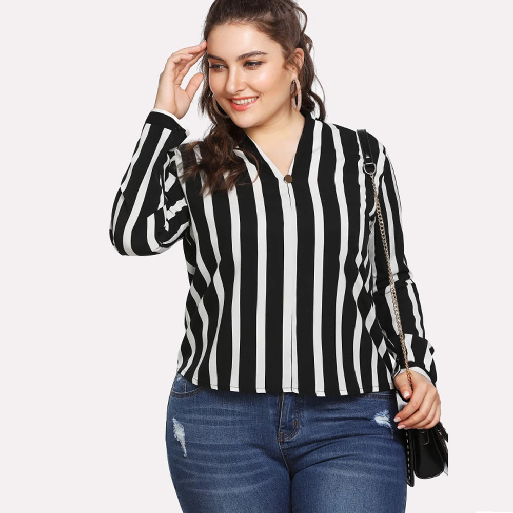 Yileen Plus Size Women Blouses Button Striped Casual Office Tops V Neck Ladies Blusas Autumn Long Sleeve XL-5XL Clothing 2018 |