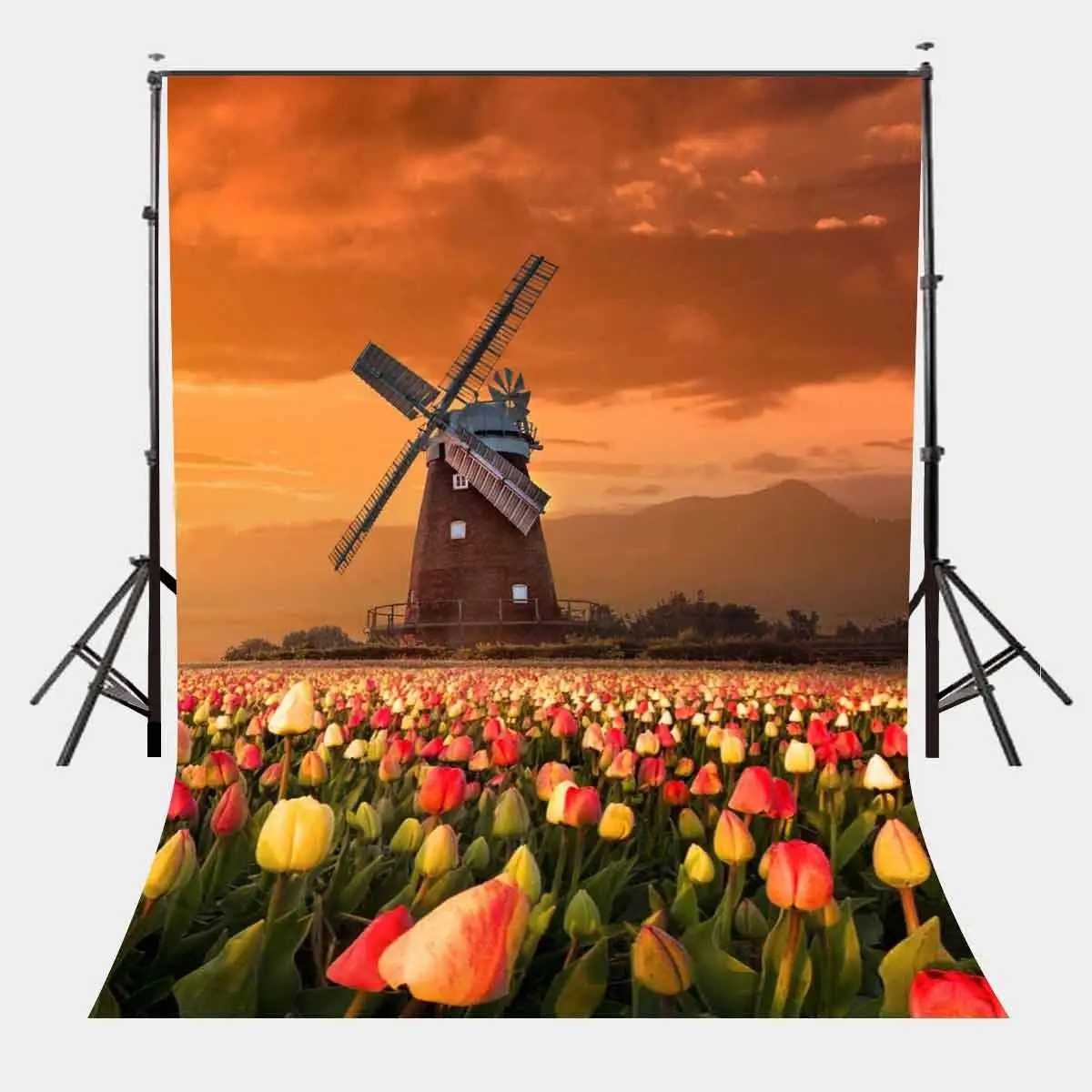 150x220 см Красивые тюльпаны Сад Фон большой ветряная мельница Сумерки вид