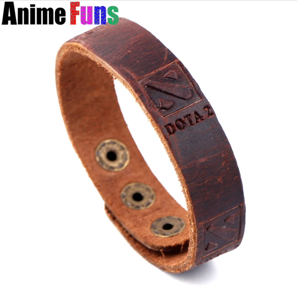 Game Dota 2 logo leather bracelet Punk Cosplay bracelets &amp bangles PU Braslet brown black Charm accessory jewelry Souvenir Gift |