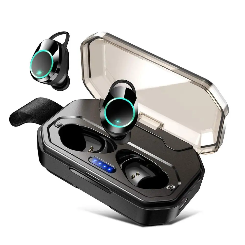 Black TWS Bluetooth наушники с микрофоном Bluetooth 5,0 Ture беспроводные вкладыши наушники спортивные гарнитуры для мобильных игр смартфон Iphone - Цвет: Black