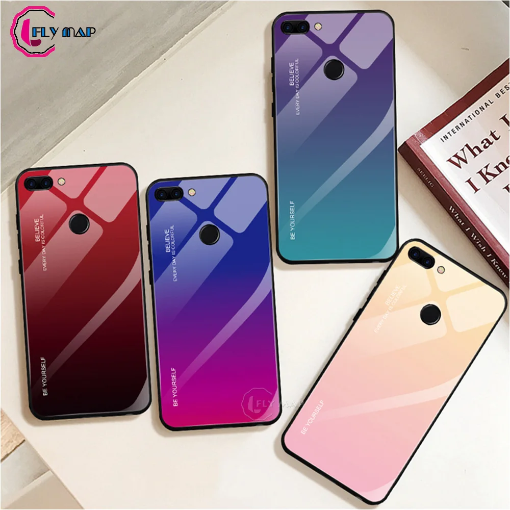 Gradient Aurora Case for Huawei P Smart 2019 FIG-LX1 FIG-LA1 Tempered Glass Back PSmart POT-LX3 POT-LX1 Colorful Cover |