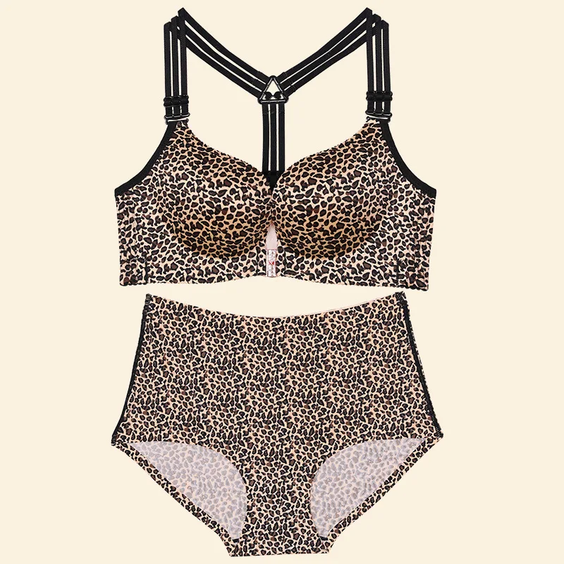 leopard strap set Сексуальное леопардовое Тигровое нижнее белье, Женский комплект с застежкой спереди, комплект нижнего белья пуш-ап размера плюс, бесшовный бюстгальтер большого размера и трусики, комплект нижнего белья - Цвет: leopard strap set