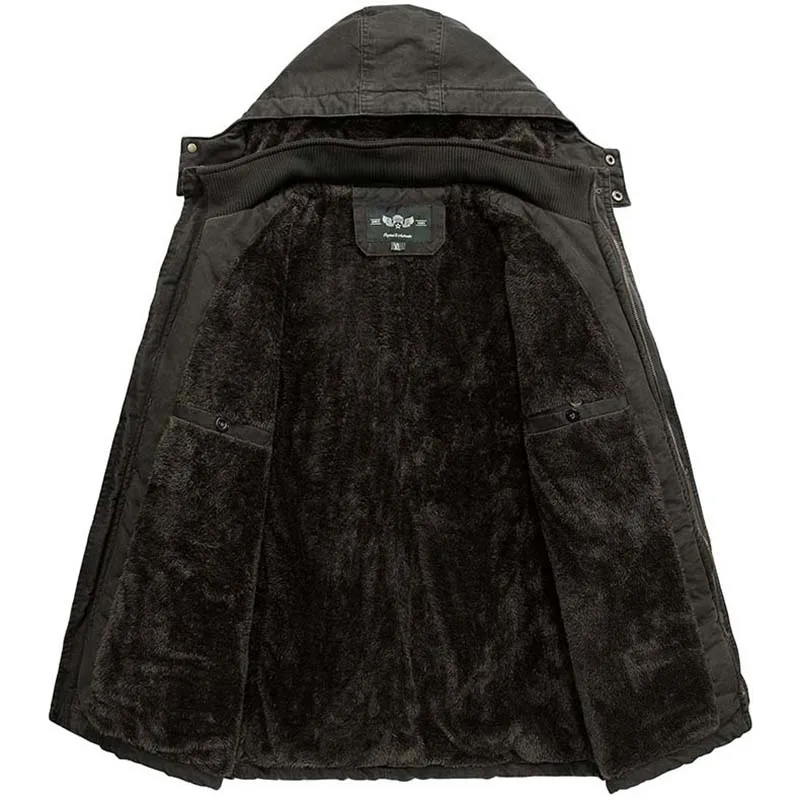 Plus Size 8XL Warm Winter Coat Hooded Men Fleece Jacket Velvet Parka Stand Collar Windbreaker OUTWEAR Military Casual Clothes