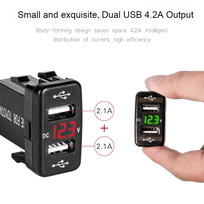 Автомобильное зарядное устройство USB 2 порта 1 и 2.1A быстрое гнездо со светодиодный