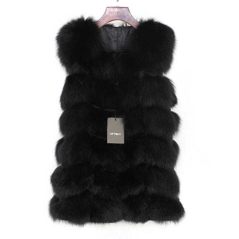 black 70cm OFTBUY Женский Длинный жилет из натурального Лисьего меха на весну, зиму и осень, женский жилет без рукавов из натурального Лисьего меха, уличная одежда, толстый теплый - Цвет: black 70cm