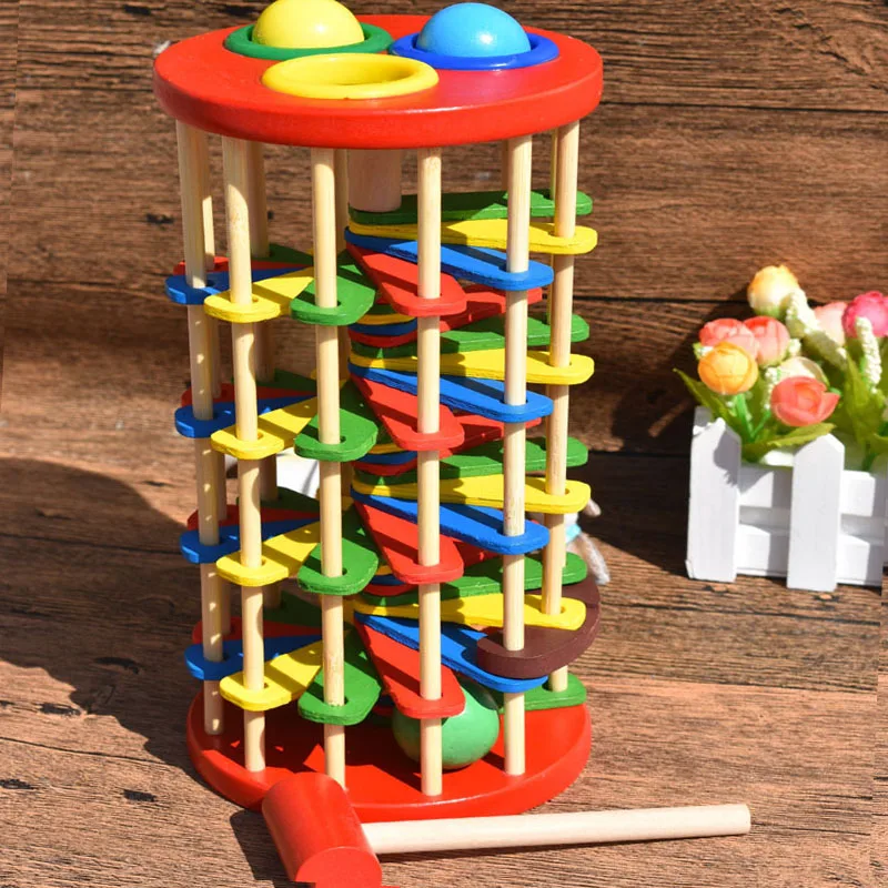 Wooden Toys Batting Ladder Hand Knock The Ball Montessori Mathematics Early Educational Colorful For Children Kids Baby | Игрушки и