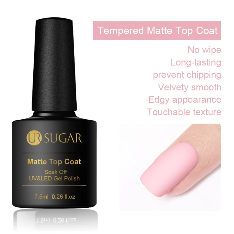 Tempered Matte Top Ur Sugar, 7,5 мл, светящийся, не протирается, верхнее покрытие, Цветной Гель-лак, матовая основа, верхнее покрытие, УФ светодиодный, не впитывается, Гель-лак для ногтей, долговечный - Цвет: Tempered Matte Top