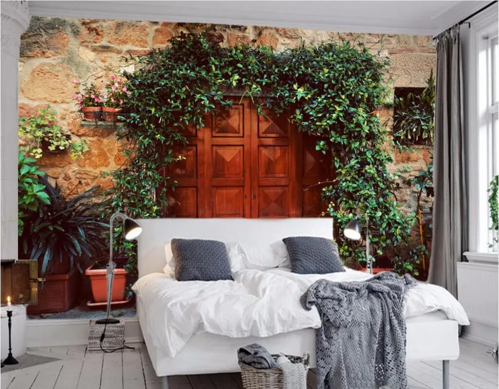 Настенные 3D обои на заказ винтажные декоративные с изображением плюща зеленых