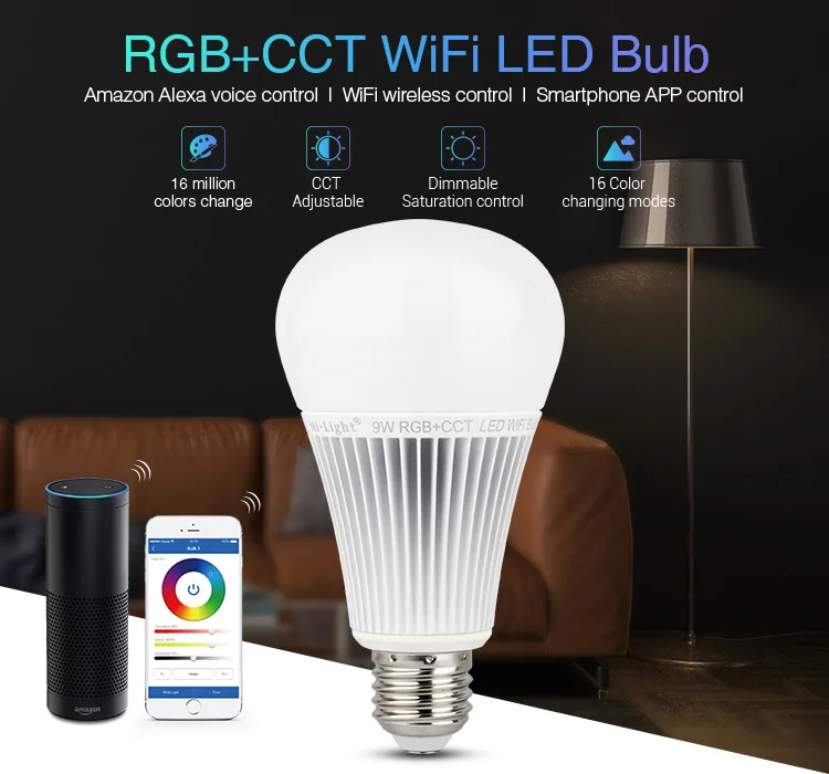 [Seven neon] 9 Вт RGB + CCT Wifi Светодиодная лампа 2 4G Беспроводная 2700 K-6500 K с регулируемой