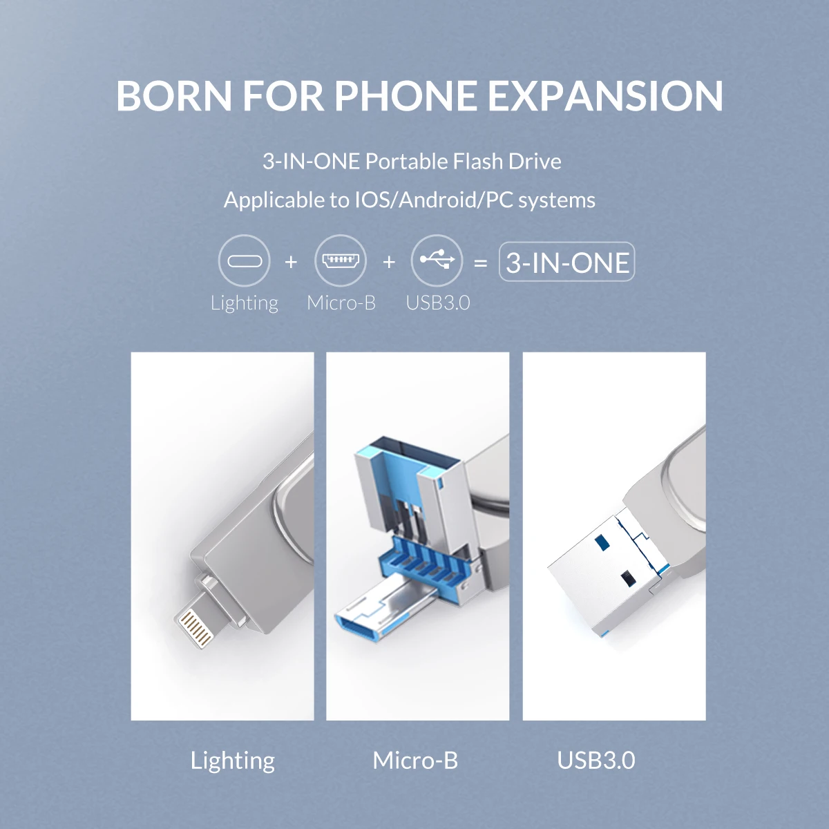 ORICO 3 в 1 u-диск 64 г 32 г USB флеш-накопитель освещение Micro B USB3.0 интерфейс флэш-диск поддержка для IOS/Andriod/PC систем