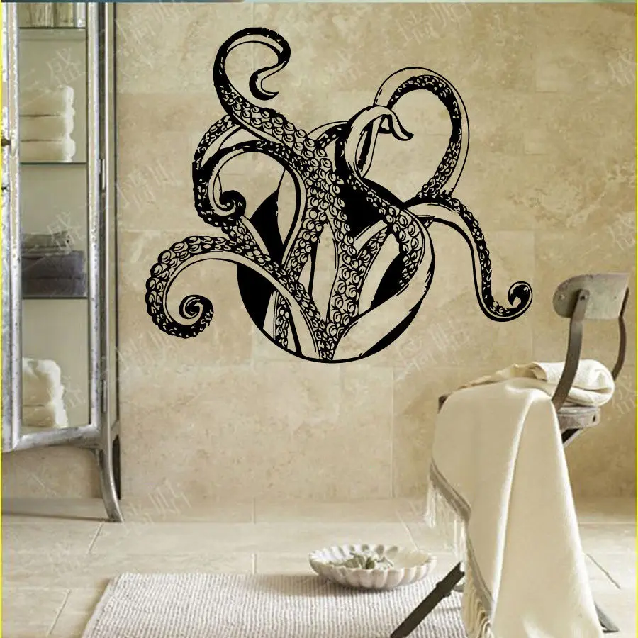 

Наклейка на стену с изображением осьминога, щупальца, виниловые обои, декор для ванной комнаты, в стиле морского океана, Настенная роспись, щупальца осьминога, наклейка AY987