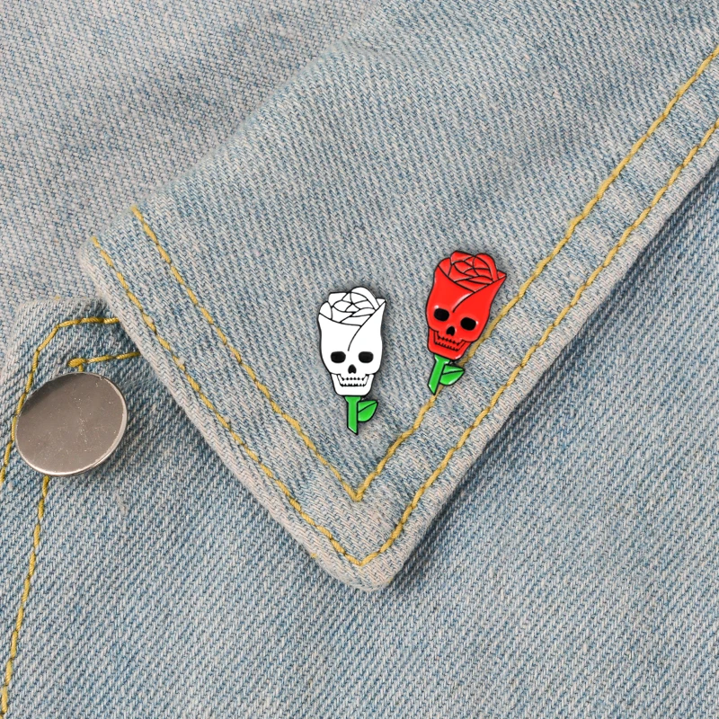 2 Style Trendy Ghothic Romanic Enamel Brooch Red and White Rose Ghost Face Lover Valentine's Day gifts Jewelry Gift | Украшения и