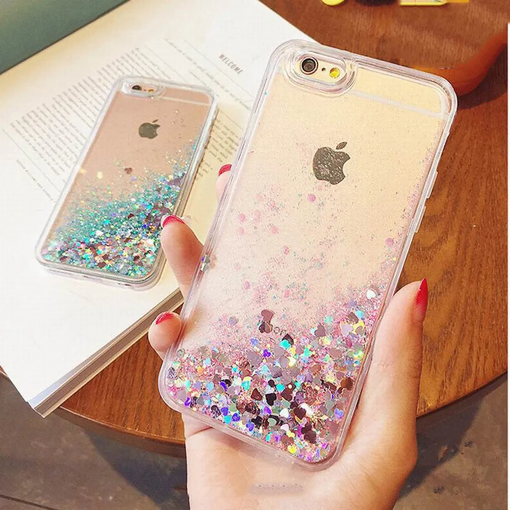 Sexy Kisscase Роскошный Блеск сердца зыбучие пески Защитная крышка для iPhone 7 6 S 8 Plus 5 5C
