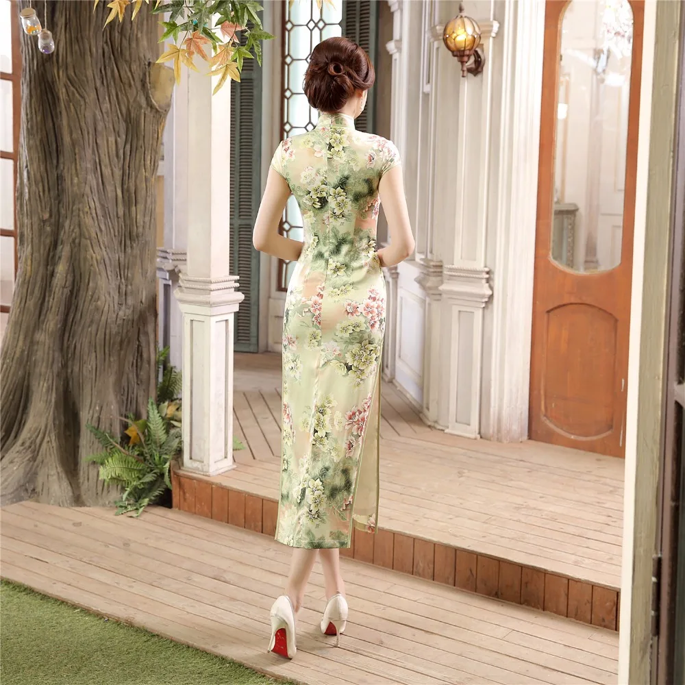 Винтажное длинное платье в китайском стиле с коротким рукавом|cheongsam dress|cheongsam style