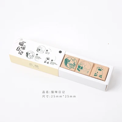 3 шт./набор, милая печать Кот, набор, милые Diy Деревянные и резиновые штампы, печать для скрапбукинга, студенческий приз, рекламный подарок, канцелярские принадлежности - Цвет: 2
