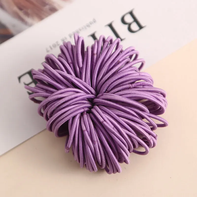 Light Purple 100 шт./лот, 3 см, эластичные резинки для волос для девочек, резинки для волос, аксессуары для волос - Цвет: Light Purple