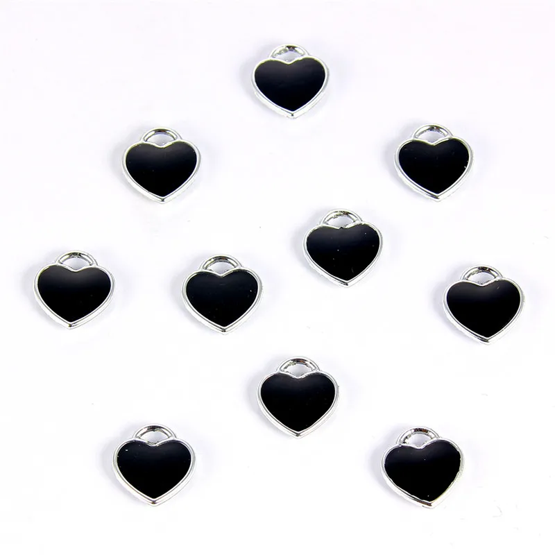 10pcs Heart Charm 08 10 шт черные белые розовые красные эмалированные амулеты подвеска в форме сердца для DIY ожерелья, браслеты, ювелирные изделия для изготовления шармов в форме сердца - Окраска металла: 10pcs Heart Charm 08