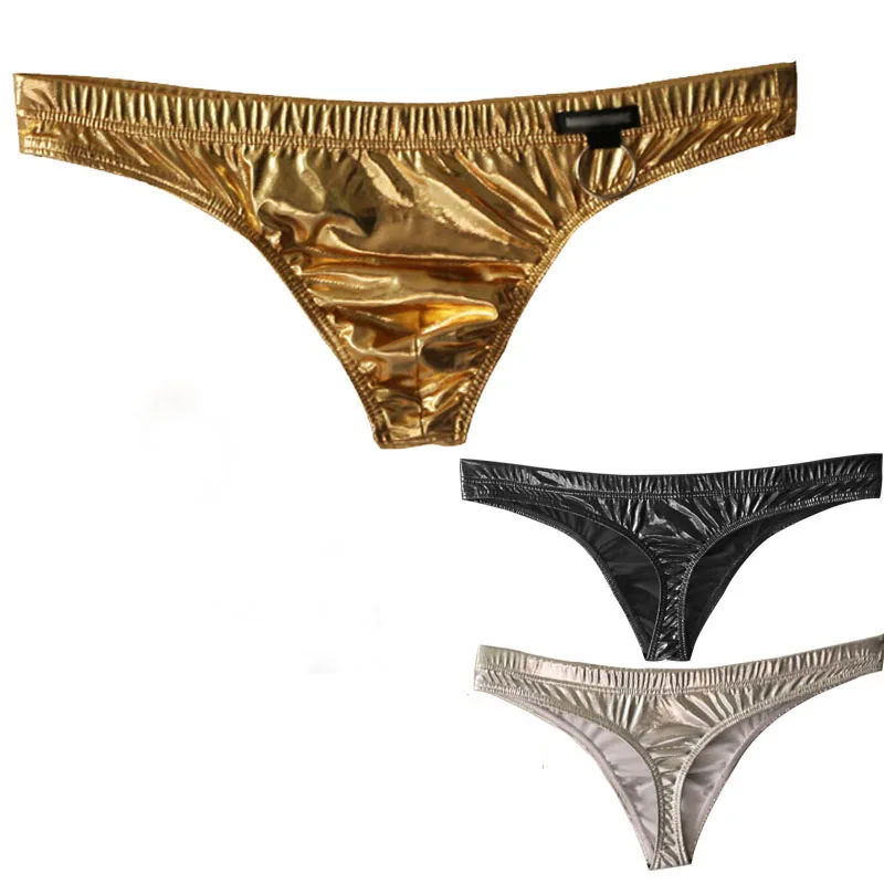 

gay Sexy underwear men low waist thong pants patent leather lingerie sexy men underwear jockstrap