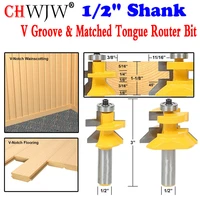 2pc 12 shank v groove matched tongue router bit set w premium ball bearings woodworking cutter