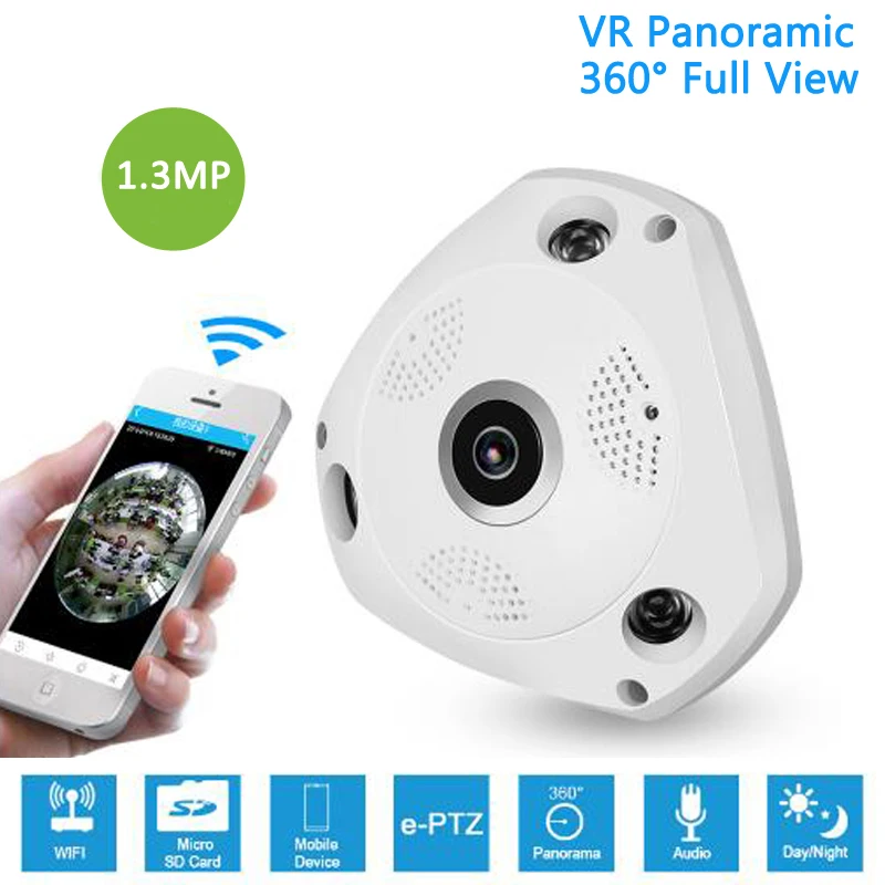 

1.3MP IP VR Camera WiFi Network Fisheye 1.44mm 360 Panoramic Wi-Fi Cameras 960P Wireless Surveillance CCTV Cam support VR BOX