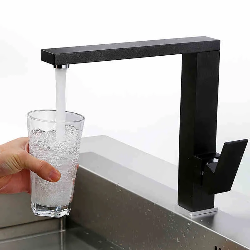 ROLYA квадратный Стиль Твердый латунный матовый черный кухонный кран для стирки