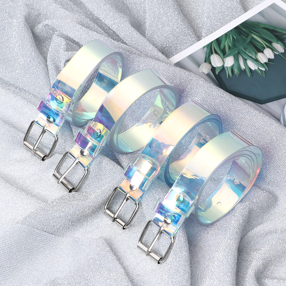 Модный прозрачный лазерный Радужный ремень с пряжкой широкий пояс Дамский