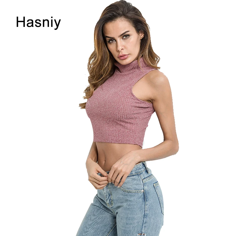 Hasniy без рукавов пикантные вязаные топы Женщины Boho Уличная Короткие Танки Женские