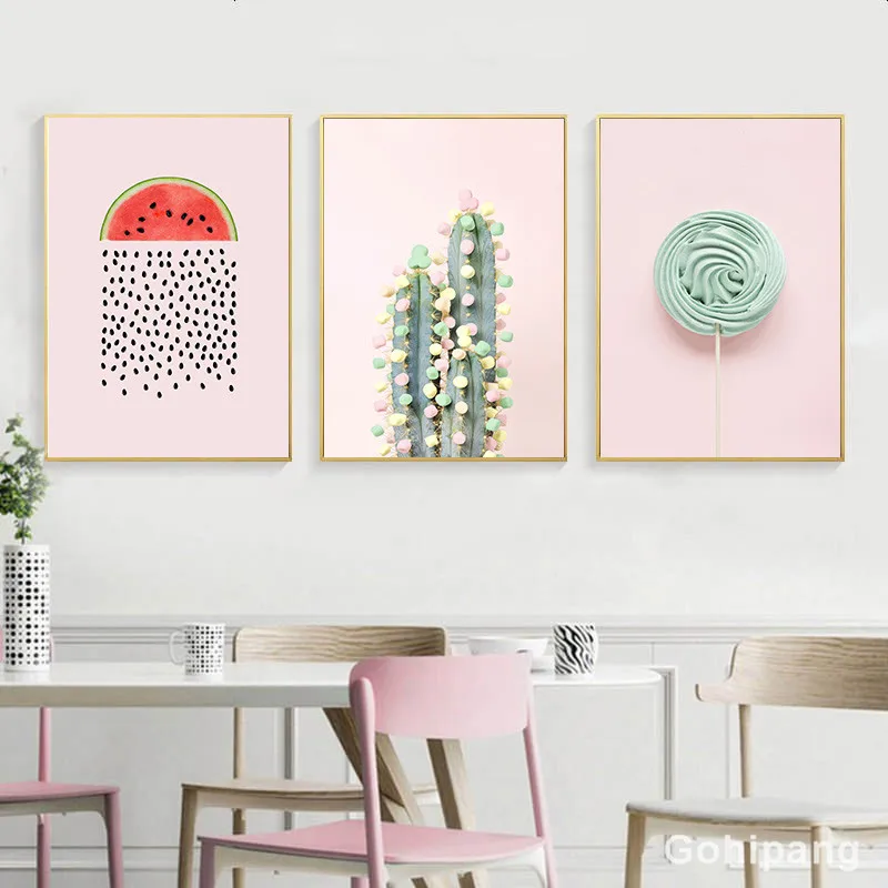 Розовые Конфеты леденец еда картина мод постер для детской комнаты Инди поп