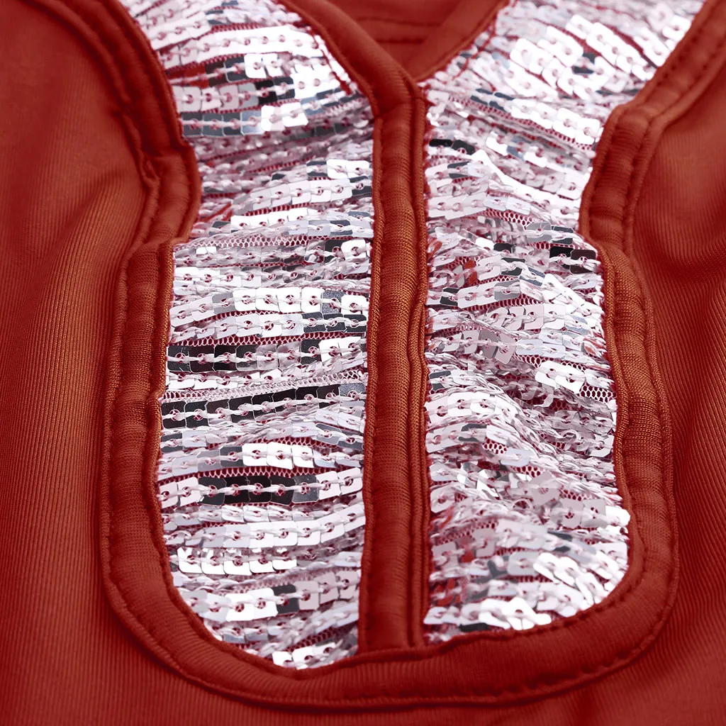 

Plus Size Summer Fashion Sequins V-neck Blouse Casual Ladies Sexy Loose Tee Tops Female Women Long Sleeve Shirt Blusas Pullover