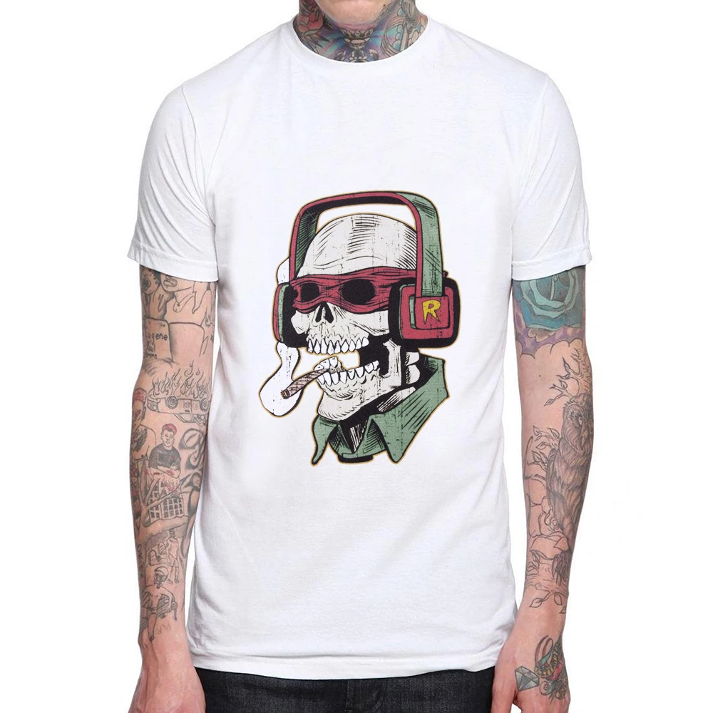 

Men T-Shirt Skulls Rock Design Print T Shirts 100% Cotton Male Short Sleeve Summer Shirt Man Funny Skull Mens Tshirt Tops Tee
